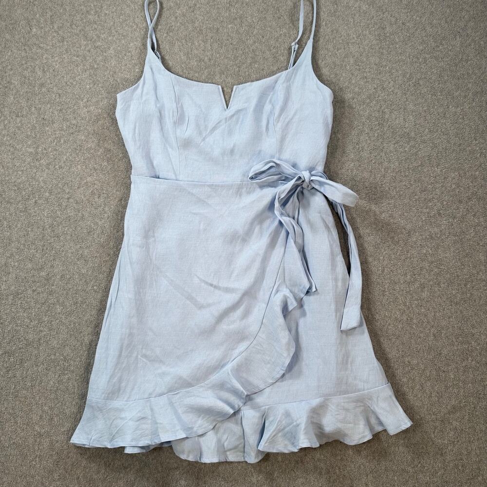 Hello Molly Blue Mini Dress Size 8 Ruffle Wrap Spaghetti Strap New